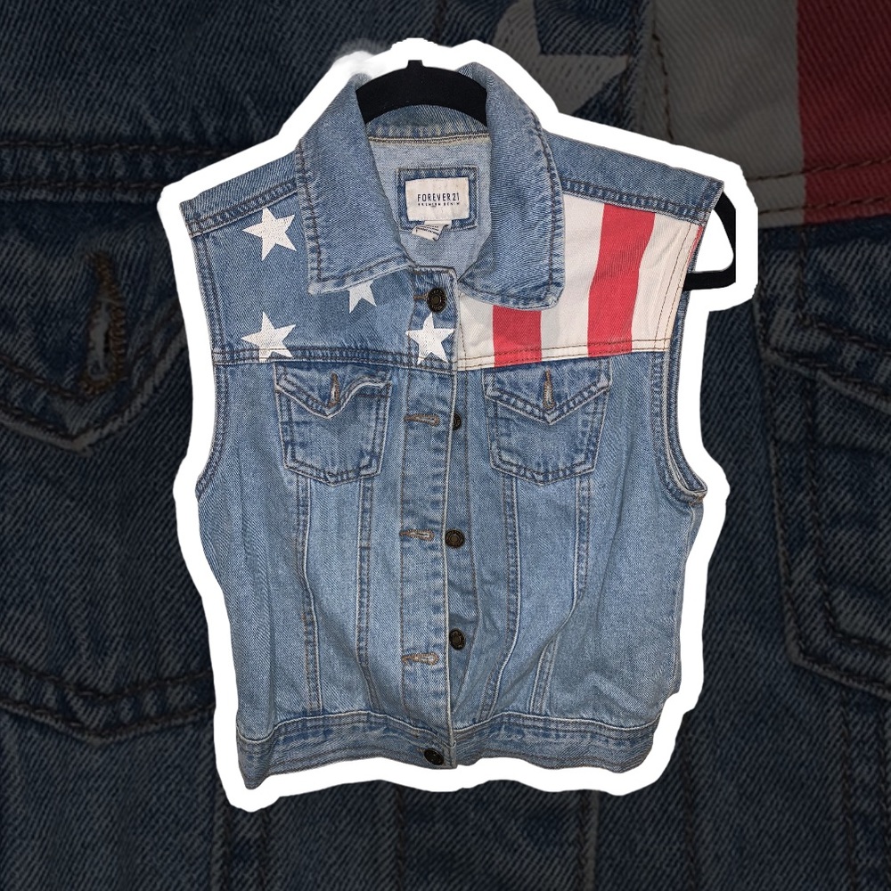 Forever 21 American Flag Denim Vest